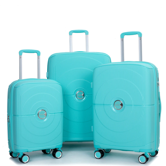 Expandable Hardshell Suitcase Double Spinner Wheels Pp Luggage Sets Lightweight Durable Suitcase With Tsa Lock, 3 Piece Set - Lake Blue