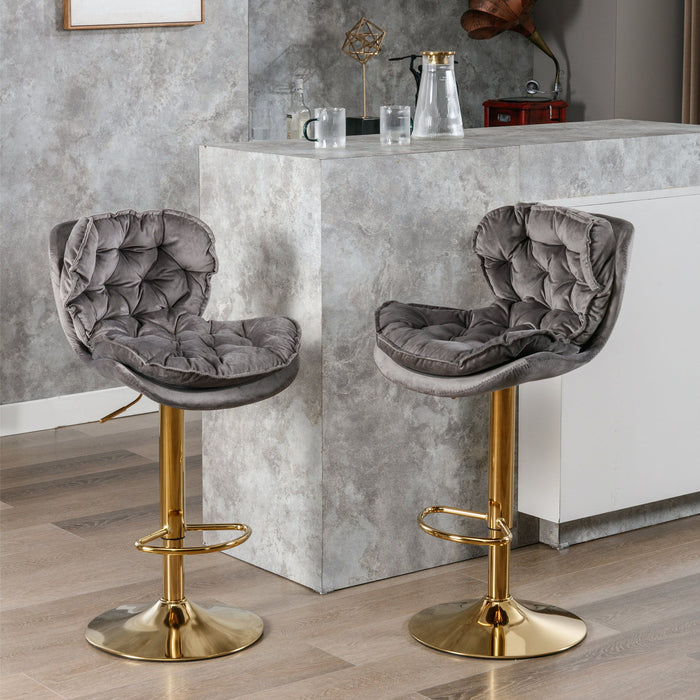 A&A Furniture, Swivel Bar Stools (Set of 2) Counter Height Adjustable Barstools, Dining Bar Chairs Upholstered Modern Bar Stool For Kitchen Island, Cafe, Bar Counter, Dining Room - Gray