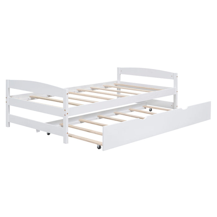 Twin Size Platform Bed With Twin Size Trundle, White