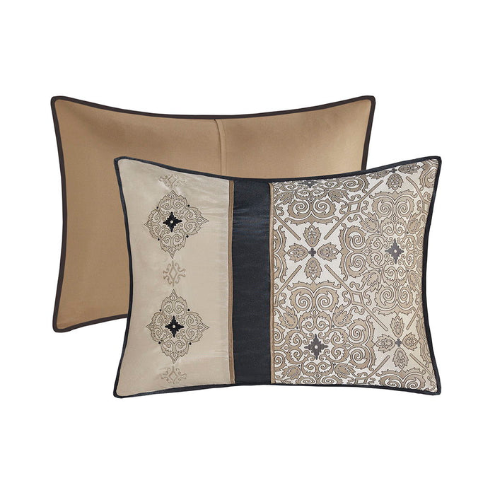 7 Piece Jacquard Comforter Set With Throw Pillows, Black