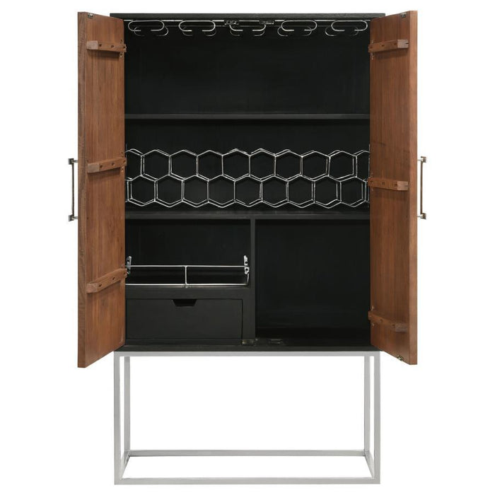 Borman - 2-Door Bar Cabinet Wine Storage - Walnut And Black
