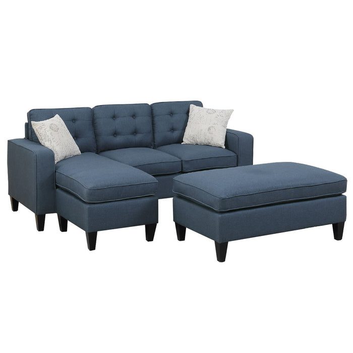Polyfiber Reversible Sectional Sofa With Ottoamn In Navy