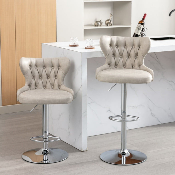 Swivel Velvet Barstools Adjusatble Seat Height From 25 - 33", Modern Upholstered Chrome Base Bar Stools With Backs Comfortable Tufted For Home Pub And Kitchen Island, Olive Green