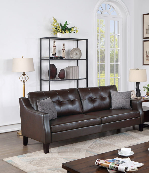Contemporary Living Room Furniture 2 Pieces Sofa Set Dark Brown Gel Leatherette Couch Sofa And Loveseat Plush Cushion Tufted Plush Sofa Pillows