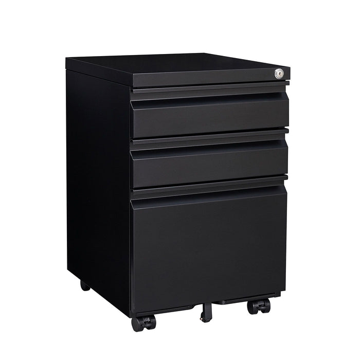 3 Drawer Mobile Locking File Cabinet With 5 Wheels - Black