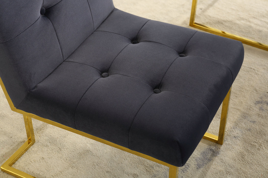 Modern Velvet Dining Chair (Set of 2), Tufted Design And Gold Finish Stainless Base - Black