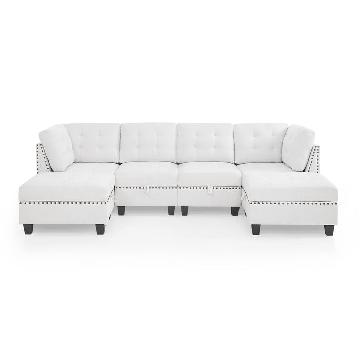 U-Shape Modular Sectional Sofa, Diy Combination, Includes Two Single Chair, Two Corner And Two Ottoman - Ivory Chenille