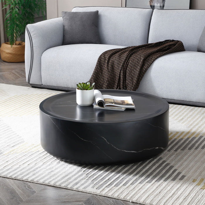 35.43" Faux Marble Coffee Tables For Living Room, Black Round Tea Table