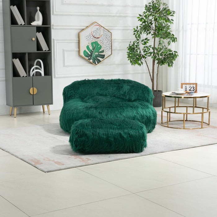 Coolmore Bean Bag Chair Faux Fur Lazy Sofa /Footstool Durable Comfort Lounger High Back Bean Bag Chair Couch For Adults And Kids, Indoor - Dark Green