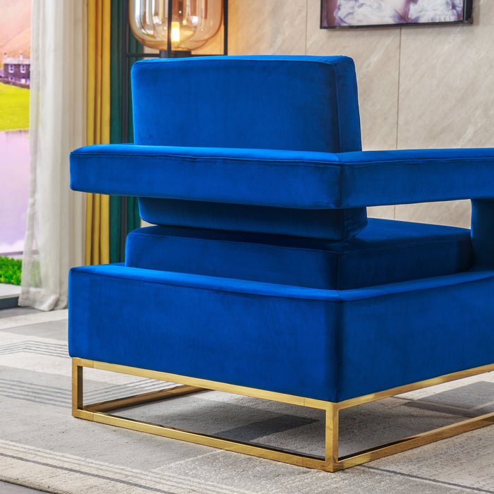 Modern Velvet Accent Chair, Elegant Armchair With Stainless Steel Base - Blue