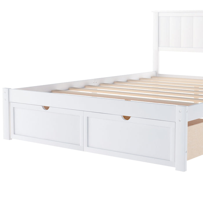 Full Size Platform Bed With Under Bed Drawers, White