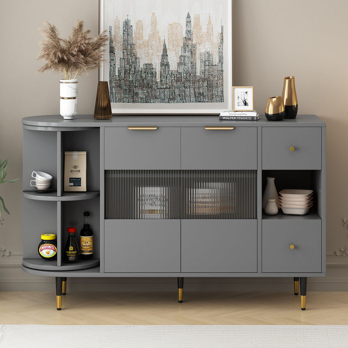 U_Style Rotating Storage Cabinet With 2 Doors And 2 Drawers, Suitable For Living Room, Study, And Balcony - Gray