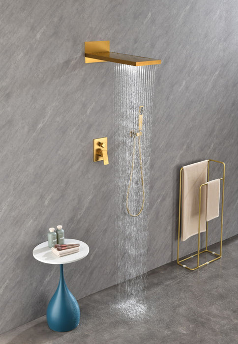 Shower System, Waterfall Rainfall Shower Head With Hand Held, Shower Faucet Set For Bathroom Wall Mounted - Gold