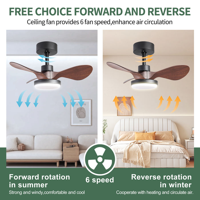 24" Ceiling Fan With Lights Remote Control, Small Ceiling Fan 3 Reversible Blades, Low Profile Ceiling Fan For Kitchen Bedroom Dining Room, 3 Colors, 6 Speeds