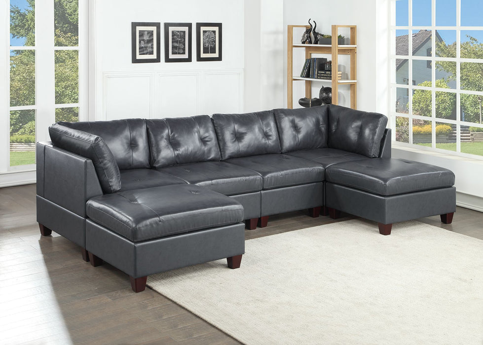 Genuine Leather Black Tufted 6 Pieces Sectional Set 2 Corner Wedge 2 Armless Chair 2 Ottomans Living Room Furniture Sofa Couch
