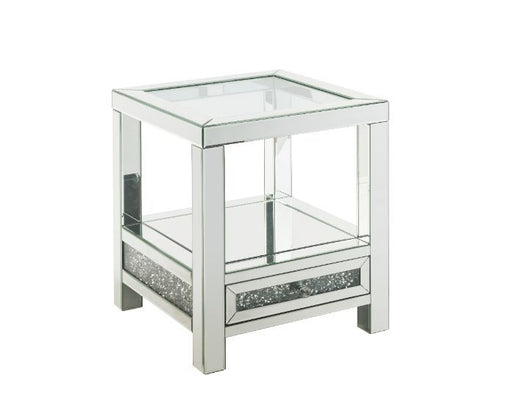 Noralie - End Table With Glass Top - Mirrored & Faux Diamonds - 24" Unique Piece Furniture