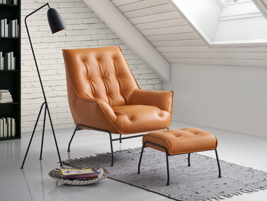 Acme Zusa Accent Chair & Ottoman, Sandstone Top Grain Leather