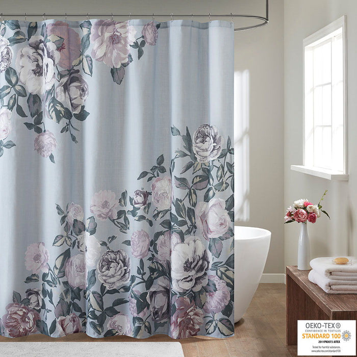 Cotton Floral Printed Shower Curtain - Grey