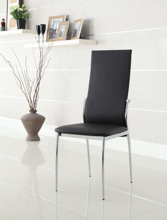 Black Color Leatherette 2 Pieces Dining Chairs Chrome Legs Dining Room Side Chairs High Back Modern Chairs