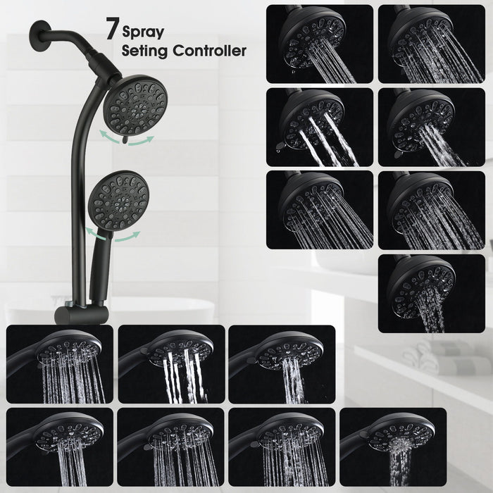 Drill - Free Stainless Steel Slide Bar Combo Rain Showerhead 7 Setting Hand, Dual Shower Head Spa System (Rough-In Valve Included)