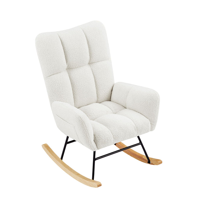 Off White Teddy Fabric Rocking Chair - White