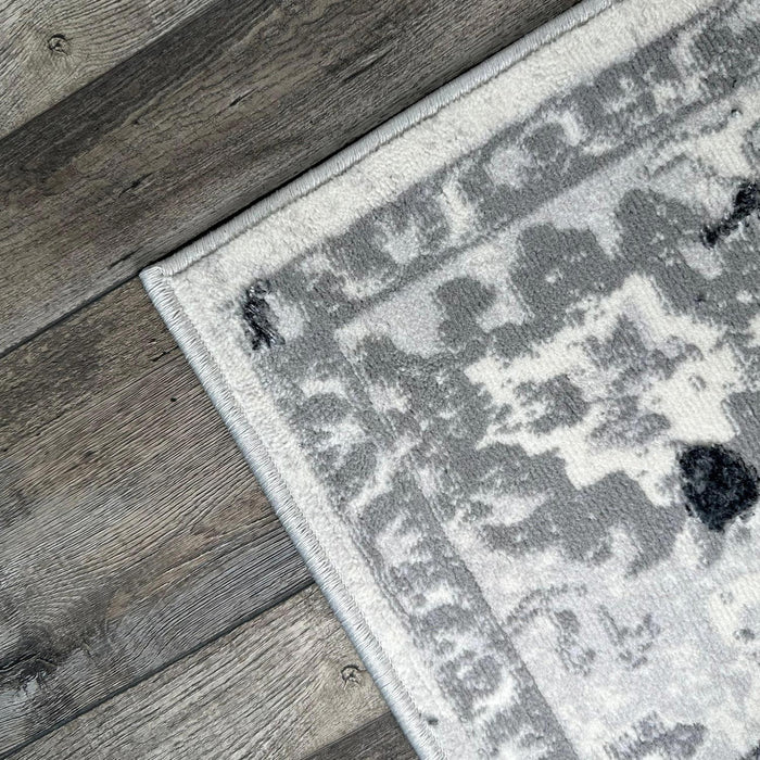 Shifra Luxury Area Rug In Gray With Silver Abstract Design