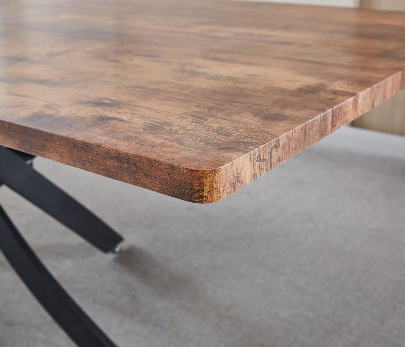 Rectangle MDF Dining Table, Printed Walnut Table Top , Black Metal Base