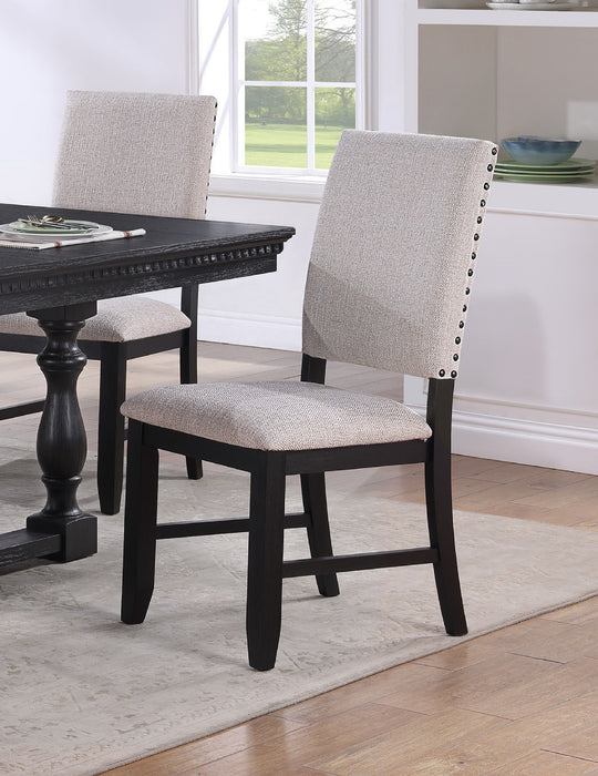 Transitional Relaxed Vintage Style 2 Piece Warm Charcoal Black Finish Finish Nailhead Trim Side Chairs Standard Height Dining Chairs Fabric Upholstery