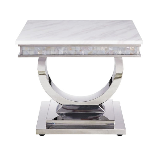 Zander - Console Table - White Printed Faux Marble & Mirrored Silver Finish Unique Piece Furniture