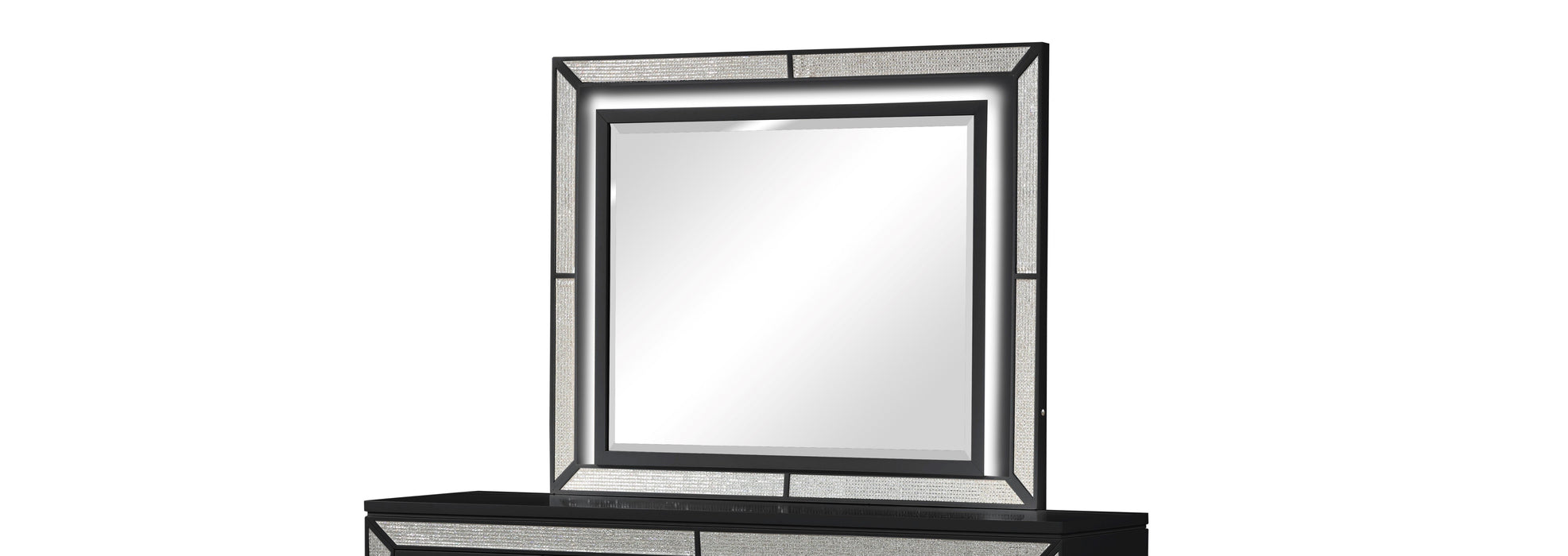 Crystal Modern Mirror Made With Wood Finished In Black
