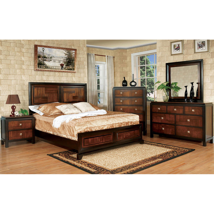 Transitional Queen Size Bed Acacia / Walnut Solidwood 1 Pieces Bed Bedroom Furniture Parquet Design Headboard And Footboard Bedframe
