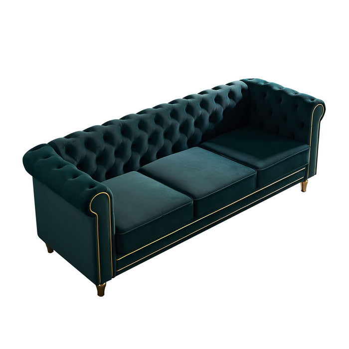 Chesterfield Velvet Sofa For Living Room Green Color