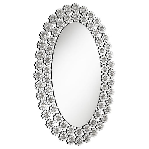 Colleen - Oval Wall Mirror With Faux Crystal Blossoms Unique Piece Furniture