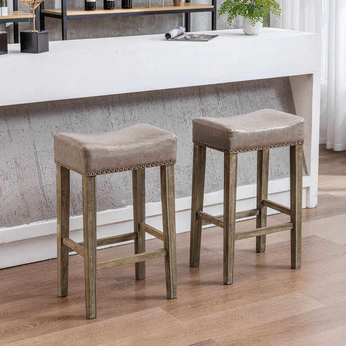Counter Height 29" Bar Stools For Kitchen Counter Backless Faux Leather Stools Farmhouse Island Chairs 29" - Gray, (Set of 2)