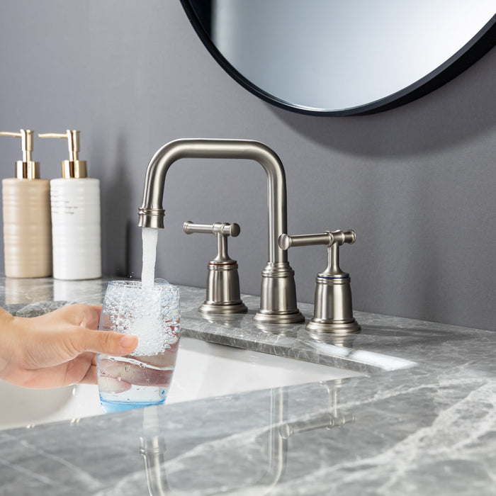 Widespread Bathroom Faucet With Drain Assembly In Brushed Nickel