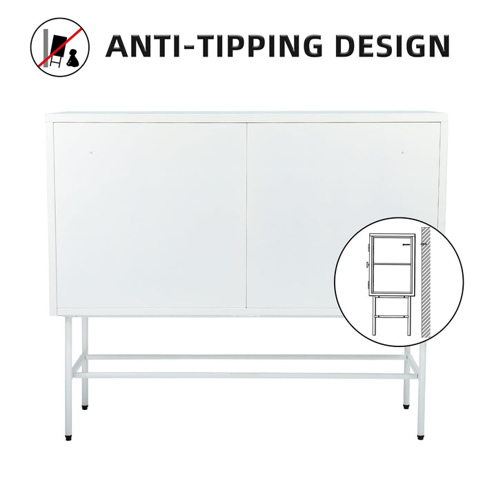White Sideboard Storage Cabinet / With Two Fluted Glass Doors Detachable Shelves Bottom Space For Living Room, Office, Dinging Room And Entryway