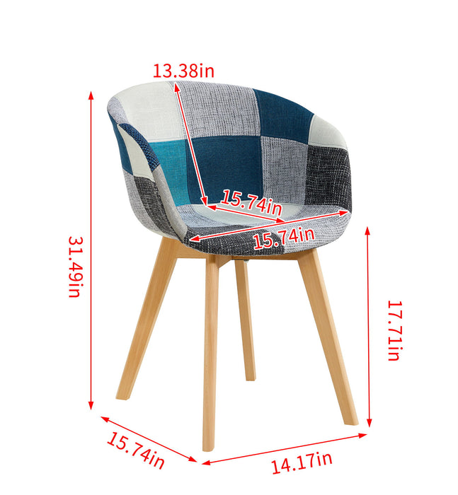 D & N Dining Chair, Patchwork Seat, High Chair, Modern Lounge Chair, Restaurant, Coffee Room, Kitchen Chair, Set For 2, Blue,
