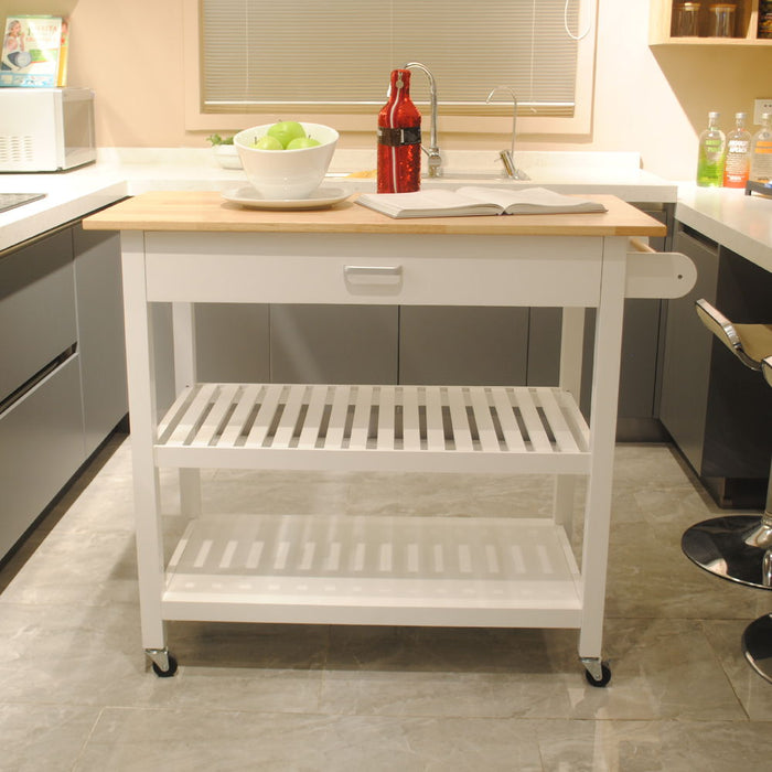 Kitchen Island & Kitchen Cart, Mobile Kitchen Island With Two Lockable Wheels, Simple Design To Display Foods And Utensil Clearly, One Big Drawer Keeps Kitchen Ware From Dust