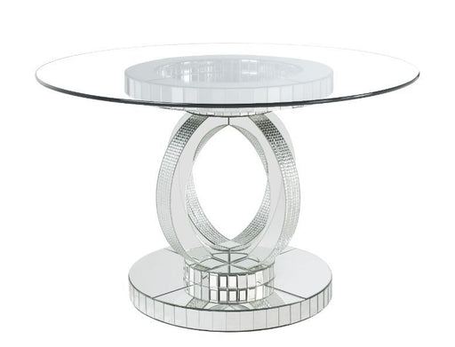 Ornat - Dining Table - Clear Glass, Mirrored & Faux Diamonds - 30" Unique Piece Furniture