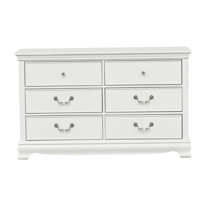 Classic Traditional Style Dresser Of 6 Drawers White Finish Bedroom Antique Handles Wooden Furniture