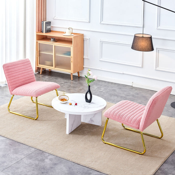 Modern Minimalist Pink Plush Fabric Single Person Sofa Chair With Golden Metal Legs Suitable For Living Room, Bedroom, Club, Comfortable Cushioned Single Person Leisure Sofa