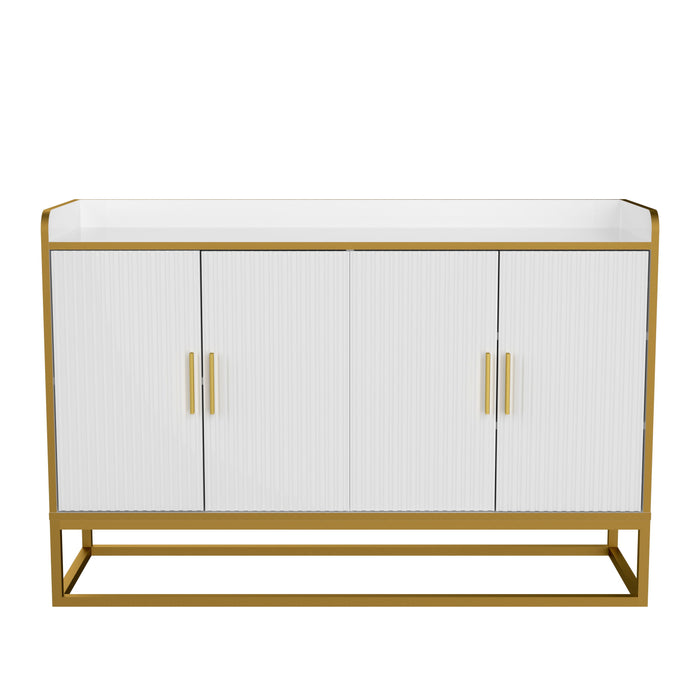 Modern Kitchen Buffet Storage Cabinet Cupboard White Gloss With Metal Legs For Living Room Kitchen - Golden White