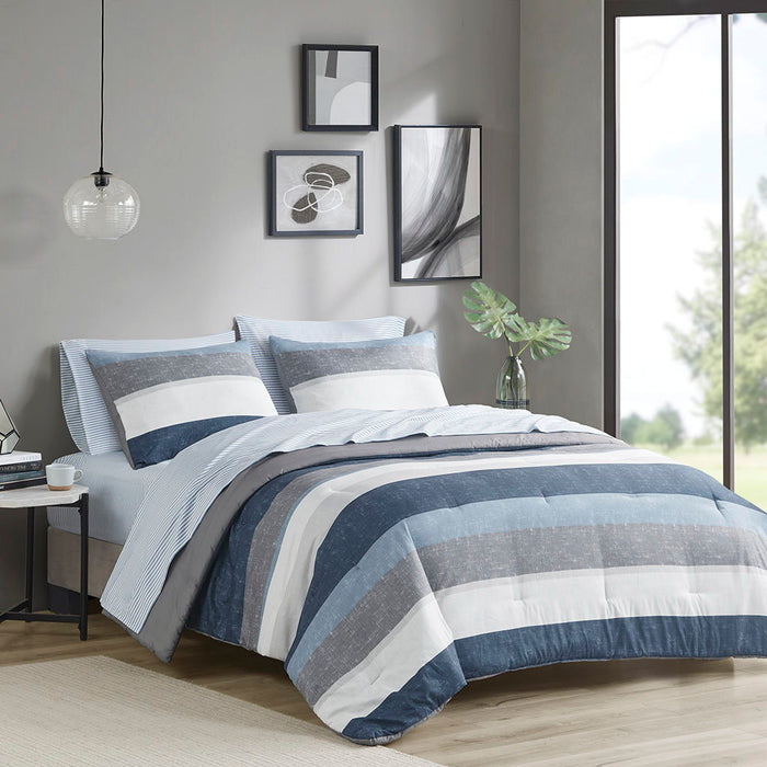 Comforter Set With Bed Sheets - Blue / Gray