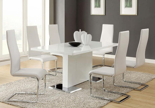 Anges - T-Shaped Pedestal Dining Table - Glossy White Unique Piece Furniture