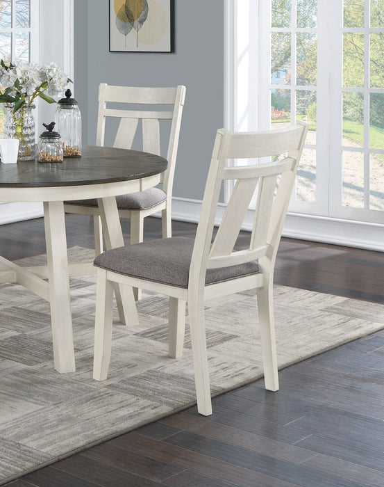 Dining Room Furniture (Set of 2) Chairs Gray Fabric Cushion Seat White Clean Lines Side Chairs