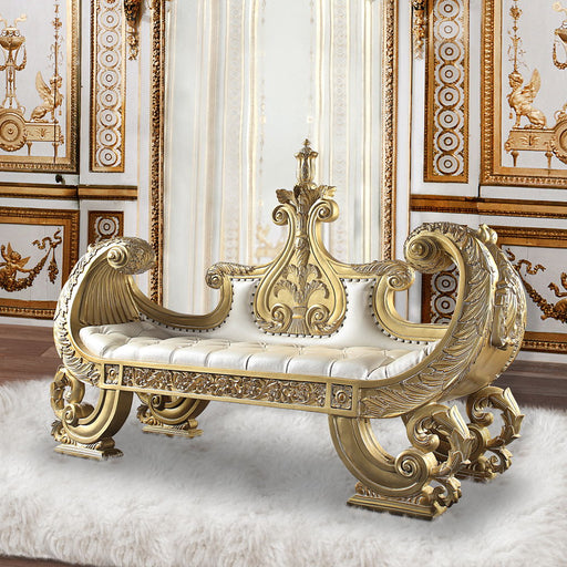 Bernadette - Bench - White PU & Gold Finish Unique Piece Furniture