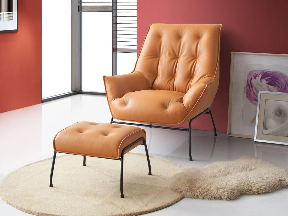 Acme Zusa Accent Chair & Ottoman, Sandstone Top Grain Leather