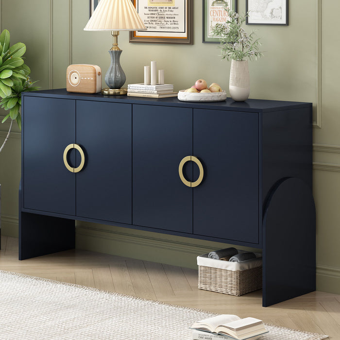 U_Style Four - Door Metal Handle Storage Cabinet, Suitable For Study, Living Room, Bedroom - Navy Blue