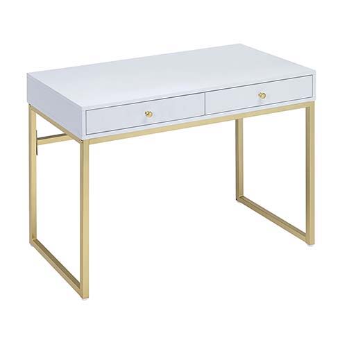 Coleen - Vanity Desk - White & Brass Finish Unique Piece Furniture