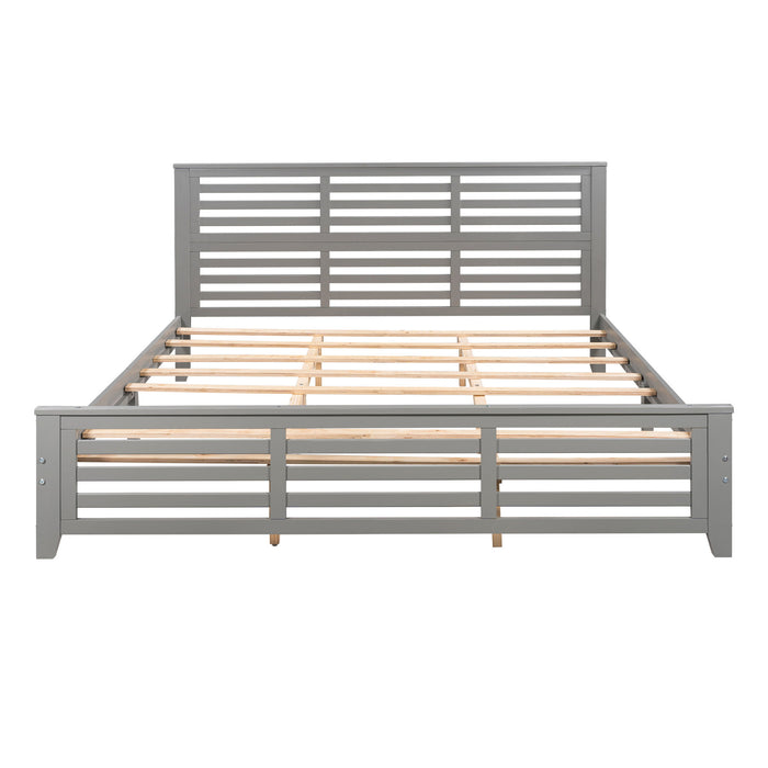 Platform Bed With Horizontal Strip Hollow Shape, King Size, Gray